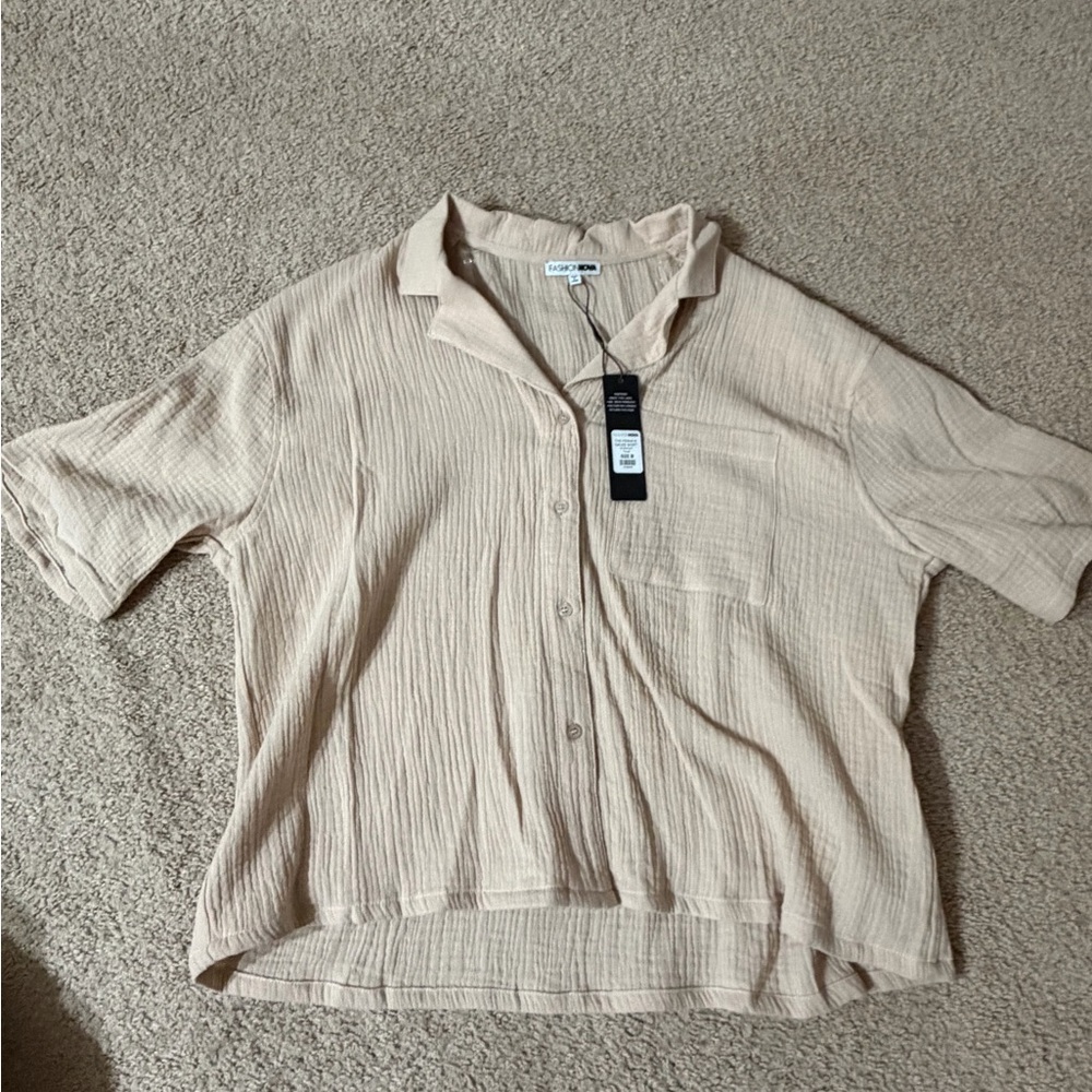 Fashion Nova Beige Gauze Shirt